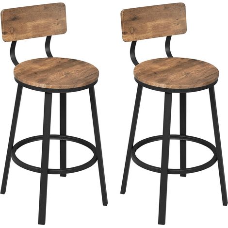 WOLTU Juego de 2 Taburetes de Bar de Estilo Industrial Vintage con Respaldos Redondos, Marrón Rústico (1/4)