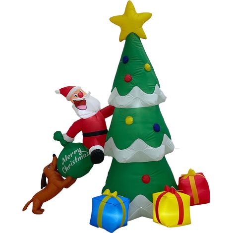 Décoration de Noël gonflable Père Noël 1,8 m avec chien et sac de cadeaux, LED pour jardin et extérieur (1/5)