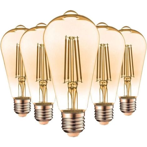 Lot de 5 AMPOULES LED E27 7W ST64 2200K Type Edison Température de Couleur: Blanc chaud 2200K (1/4)