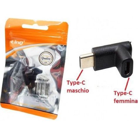 Linq - Adattatore Da Type-c Tipo C Maschio A Type-c Femmina Giro Di 90° Gradi Tpc-2206 -