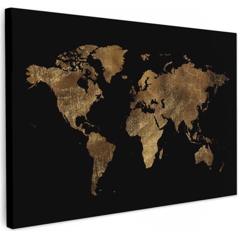 TABLEAU SUR TOILE Carte du monde - Or - Luxe - Terre - Noir Toile Peinture Grand Format XXL 150x100 cm