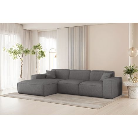 Ecksofa Designersofa CELES PREMIUM in Stoff Artico Grau Ottomane Links