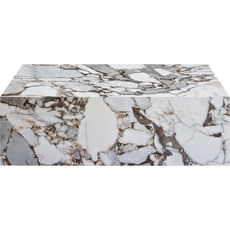 Table basse rectangulaire blanche à texture imitation marbre, 90×50×30 cm, en MDF, aucun montage requis, style luxe moderne, scandinave et nord-européen.