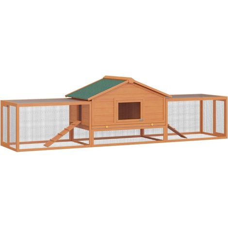 Gabbia da esterno per piccoli animali in legno 309x79x86 cm con 2 recinti e 2 rampe (1/4)