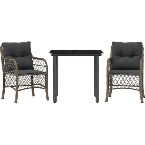Maison Exclusive - 3-tlg. Bistro-Set mit Kissen Grau Poly Rattan