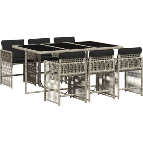vidaXL Set da Pranzo da Giardino 7 pz Cuscini Polyrattan Grigio Chiaro (1/5)