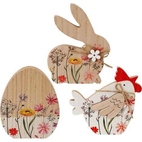 Panneau en Bois de Pâques Ornement de Bureau Campagnard Lapin Printanier Pièce Centrale Lapin Pour Table Pour Intérieur Maison Cuisine Bureau Étagère Cheminée (1/5)