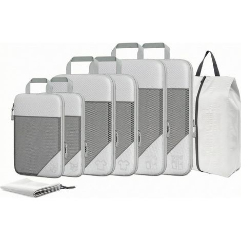 8-Piece Lightweight Foldable Storage Set with Large Capacity, Rectangular Storage with Zipper, for Vacation, Beige (1/5)