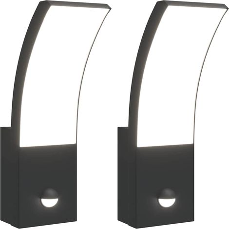 Lot de 2 appliques murales LED d'extérieur avec capteur de mouvement design moderne 7 x 4,5 x 23 cm en aluminium noir (1/5)