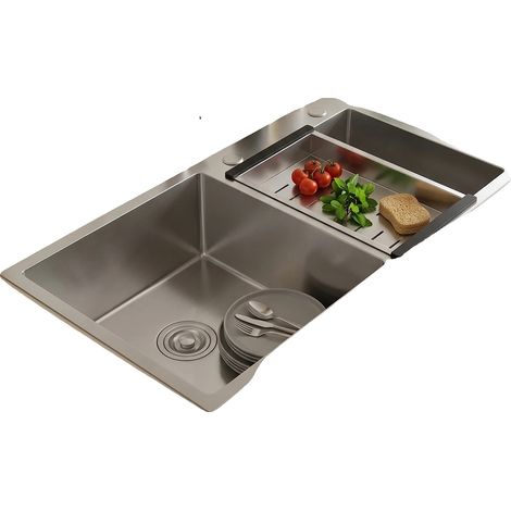 Évier de cuisine, matériau en acier inoxydable, design à double cuve, dimensions 37,438cm, type de montage comptoir/sous/en comptoir, taille du tuyau de drainage 565cm (1/5)
