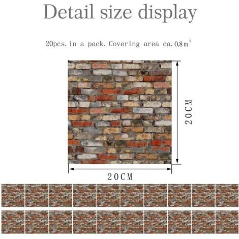Pegatinas decorativas adhesivas para azulejos CCYKXA para baño y cocina, 20 piezas, imitación cuero, estilo ladrillo 3D, imitación piedra, impermeables, decoración autoadhesiva (LA005, 20 cm) (1/4)