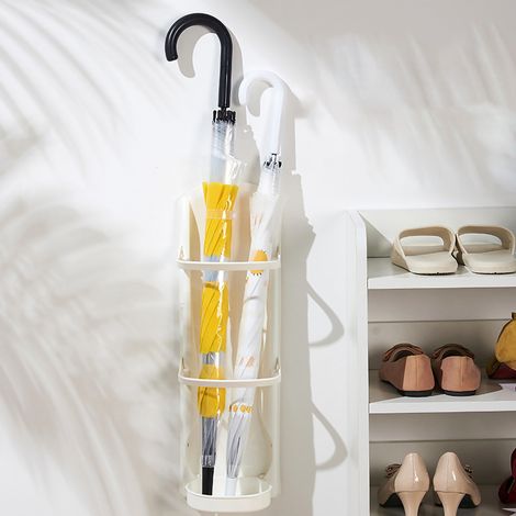 Wandmontierter Schirmständer ohne Bohren, Aufbewahrungsregal im japanischen Stil mit Abtropfschale, für Zuhause, Eingangsbereich, Klassenzimmer, 4 Fächer, universell einsetzbar für lange und kurze Reg