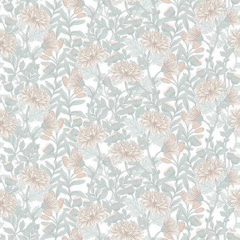 Papier peint chrysanthèmes beige brume (1/3)