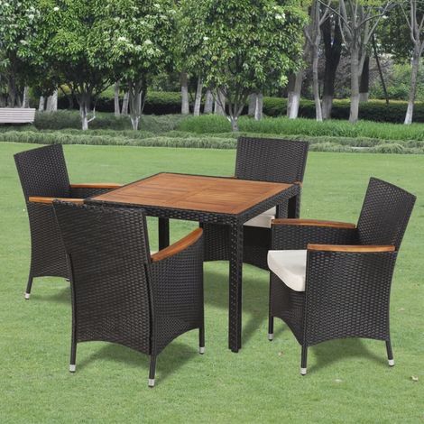 5-tlg. Garten-Essgruppe mit Auflagen Poly Rattan Schwarz vidaXL (1/5)