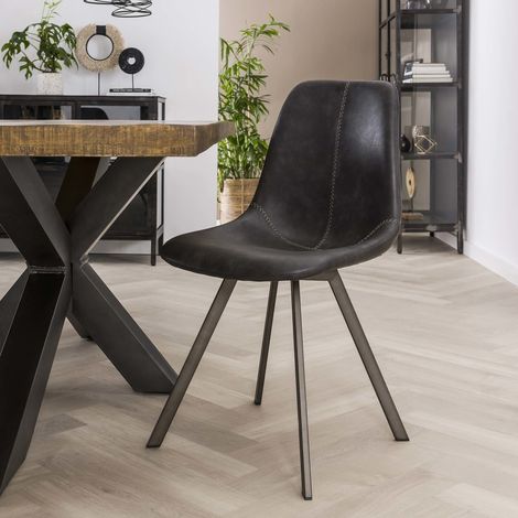 Set mit 4 Siena Saddle PU-Esszimmerstühlen in Schwarz (1/5)