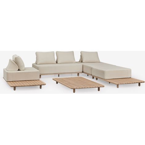 Ensemble de salon avec canapé modulaire chaise longue 3 pièces, table d'appoint, fauteuil et table basse 160x95 cm en acacia Por SKLUM (1/5)