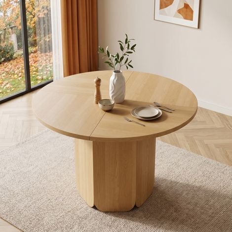 Mesa de comedor redonda Ø120 cm, efecto roble, estilo escandinavo minimalista, para 4-6 personas (1/5)