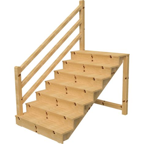 Außentreppe VENEZIA mit Treppengeländer links, 7 Stufen, H122cm B120cm, mit Setzstufen