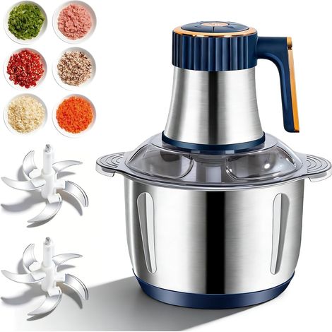 Picadora de carne eléctrica mini, picadora multiusos de 5 litros con dos cuchillas de corte, picadora de cocina eléctrica para carne, verduras, frutas y comida para bebés, 500 W, ajustable a 5 niveles