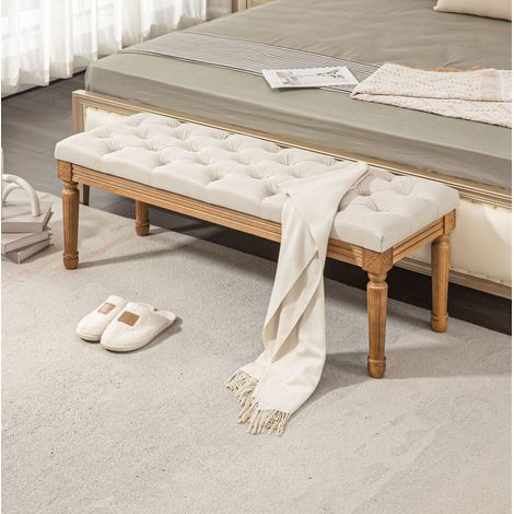 Banc rembourré 120x41x48 cm crème – banc de lit polyvalent, sans matelas (1/5)