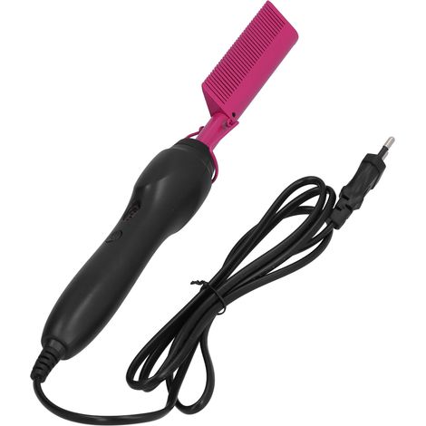 Peigne multifonctionnel pour cheveux mouillés et secs, outil chauffant pour boucler et lisser, prise UE 120-240 V, rouge rose