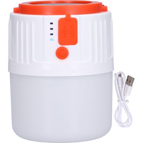Lampe de camping solaire LED 5 modes, batterie rechargeable USB extérieure, affichage batterie, lampe de tente portable suspendue blanche (1/5)