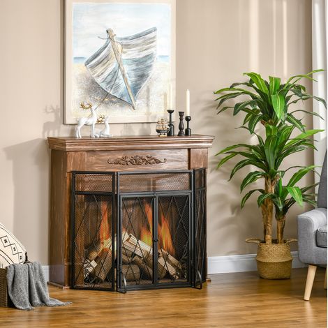 3-teiliger Funkenschutzgitter für Kamin aus schwarzem Metall 120 x 79 cm OKWISH (1/5)