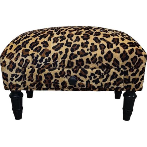 Leopard Print Design Footstool with Drawer - Fabric - L25 x W45 x H28 cm
