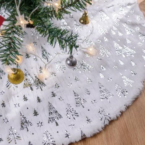 (Argent, 90 cm) Jupe de Sapin de Noël Tapis de Sapin de Noel, Grande Sapin de Noël Argent Cache Pied Sapin de Noël CouvrePied de Sapin Jupe d'arbre (1/5)