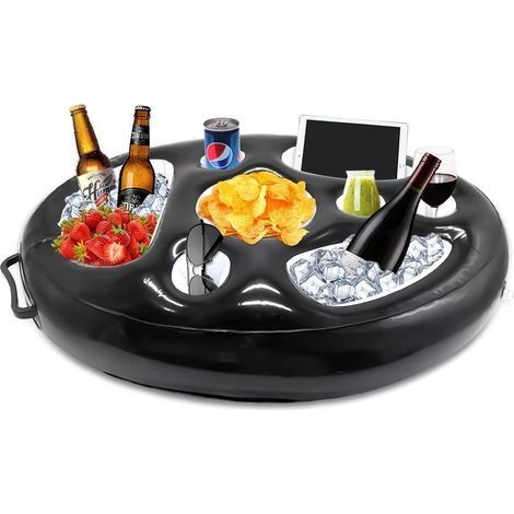 Porte Boisson Gonflable, 8 Trous Bar de Piscine Flottant, Porte Gobelet de Boissons Salade de Fruits Buffet Piscine Accessoires Adultes pour Piscine Beach Party Fun (Black) (1/5)