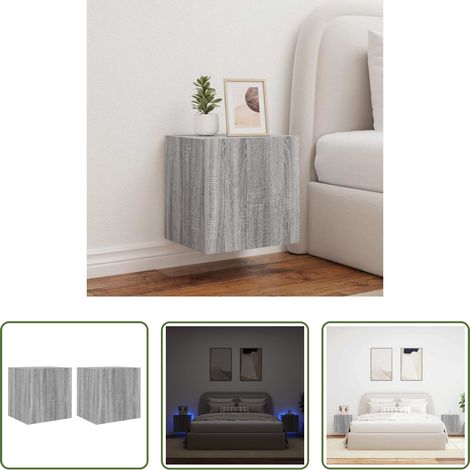 LED-Leuchten - TV-Wandschränke mit LED-Leuchten 2Stk. Grau Sonoma 40,5x35x40cm (1/5)