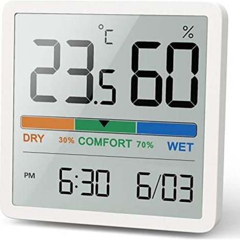 Digitales Tischthermometer mit Temperatur- und Feuchtigkeitsanzeige, präzises Raumthermometer mit Feuchtigkeitsmessung (1, Weiß, 7 cm)