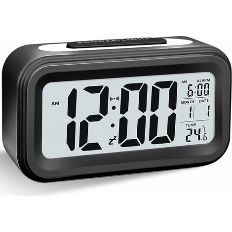 Reveil Numerique Réveil Matin Lumineux LED Reveille Digital a Piles Silencieux Aalarm Clock de Voyage avec Gros Chiffres pour Enfant Fille Garcon Ado Adultes, Réveils avec Date Snooze, Noir (1/5)