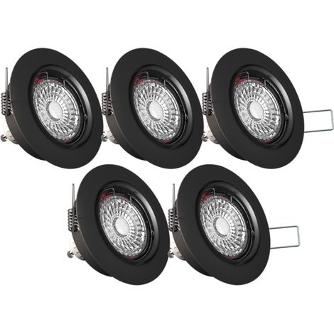 Xanlite – Lot de 5 spots encastrables LED GU10 noir – 345 lumens, 2700K blanc chaud, angle 36° – Installation rapide – PACK5SP50AN