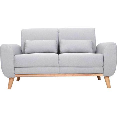 Miliboo – Canapé droit scandinave 2 places en tissu polyester gris clair – Pieds en hévéa massif – Dimensions L145 x P74 x H79 cm – Confort optimal (1/5)