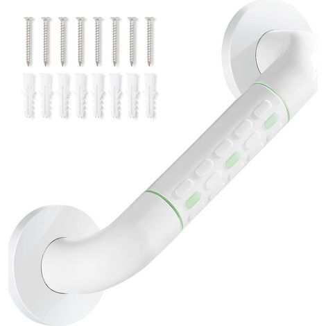 Straight stainless steel shower grab bar with plasticized finish, non-slip wall-mounted shower handle, towel rail, white, 30 cm (1/5)