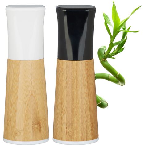 Relaxdays Manual Pepper Mill Set of 2, Wood, High-Quality, Spice Shaker, Adjustable Ceramic Grinding Mechanism, Natural