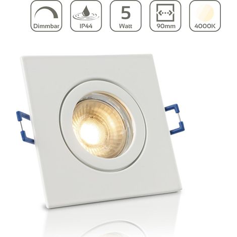 Einbauspot IP44 eckig - Farbe: Weiß - LED Leuchtmittel: GU10 5W neutralweiß dimmbar