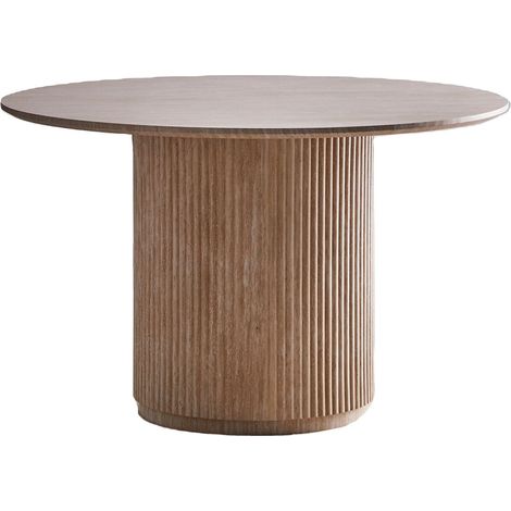 Home Heavenly® Mesa Redonda CELA - Mesa de Comedor con Base Central Acanalada, Tablero Efecto Piedra y Acabado Madera Sonoma  Medida : 120 cm