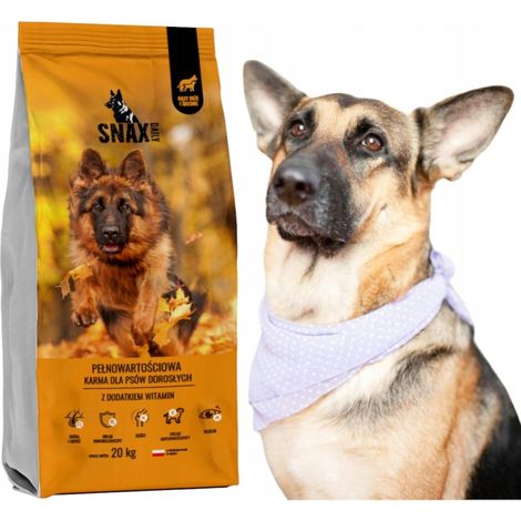 Alimento diario saludable Snax para perros pastores dorados, 20 % de carne con vitaminas, 10 kg.