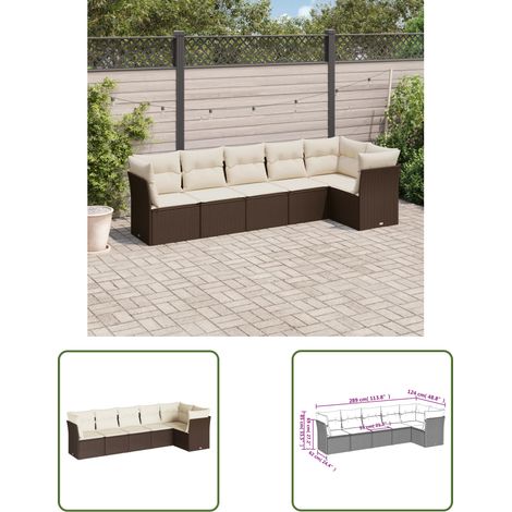 The Living Store 6-tlg. Garten-Sofagarnitur mit Kissen Braun Poly Rattan - Gartengeset - Gartenmöbelset - Rattan Möbel - Lounge Set - Gartenlounge (1/3)