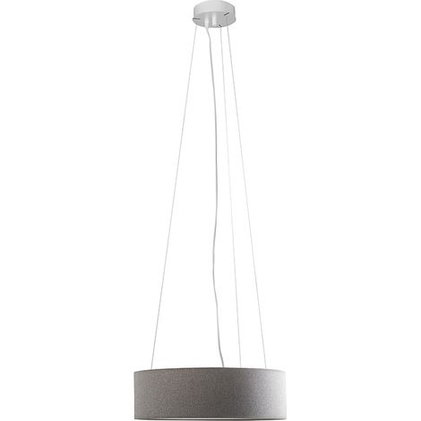Lampada a Sospensione Bianca, Paralume Cilindrico Grigio, E27, IP20, Ø 48 x 15 x 150 cm - Rossini - Design Minimal ed Elegante (1/5)