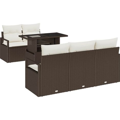 Garden Sofa Set with Storage 6 pcs Brown and Cream Poly Rattan vidaXL