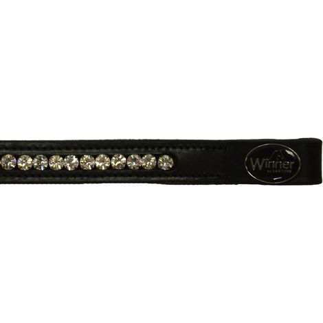 Full, Marrone: Frontalino Winner in cuoio 16 mm con strass bianchi