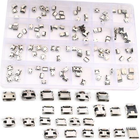 120 Pcs 24 Types Modèles USB souder connecteur,Micro USB Femelle Connecteur a Souder,Micro USB 5 Broches à souder pour Ordinateurs, téléphones Portables et appareils électroniques (1/5)