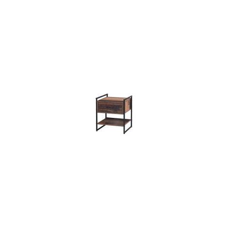 Rustic Nightstand With 1 Drawer And Open Shelf In Oak And Iron Metal Modern (1/5)