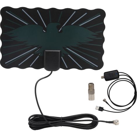 Antenne Numérique Télé HD Intérieure Extra‑Fine à Gain Élevé avec Amplificateur de Signal Noir (1/5)