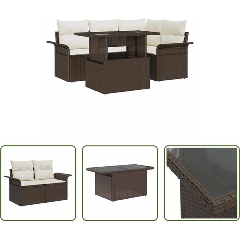 vidaXL Canapé poly rattan - Ensemble de canapé de jardin 5 pcs Marron Poly rotin (1/5)