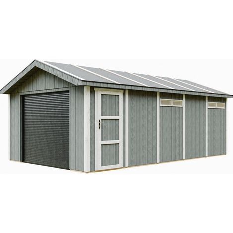 Timbela – Garage bois 21 m² – Dimensions L378 x l648 cm – Abri sécurisé pour 2 voitures avec volets roulants électriques – Panneaux LP SmartSide