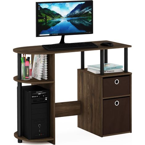 Bureau d'Étude Simpliste avec Tiroirs pour Bacs, Noyer Columbia/Noir/Brun Foncé (1/5)